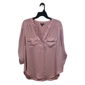 Torrid Harper Georgette 3/4 Roll Tab Sleeve Sheer Top Blush Pink 1X
